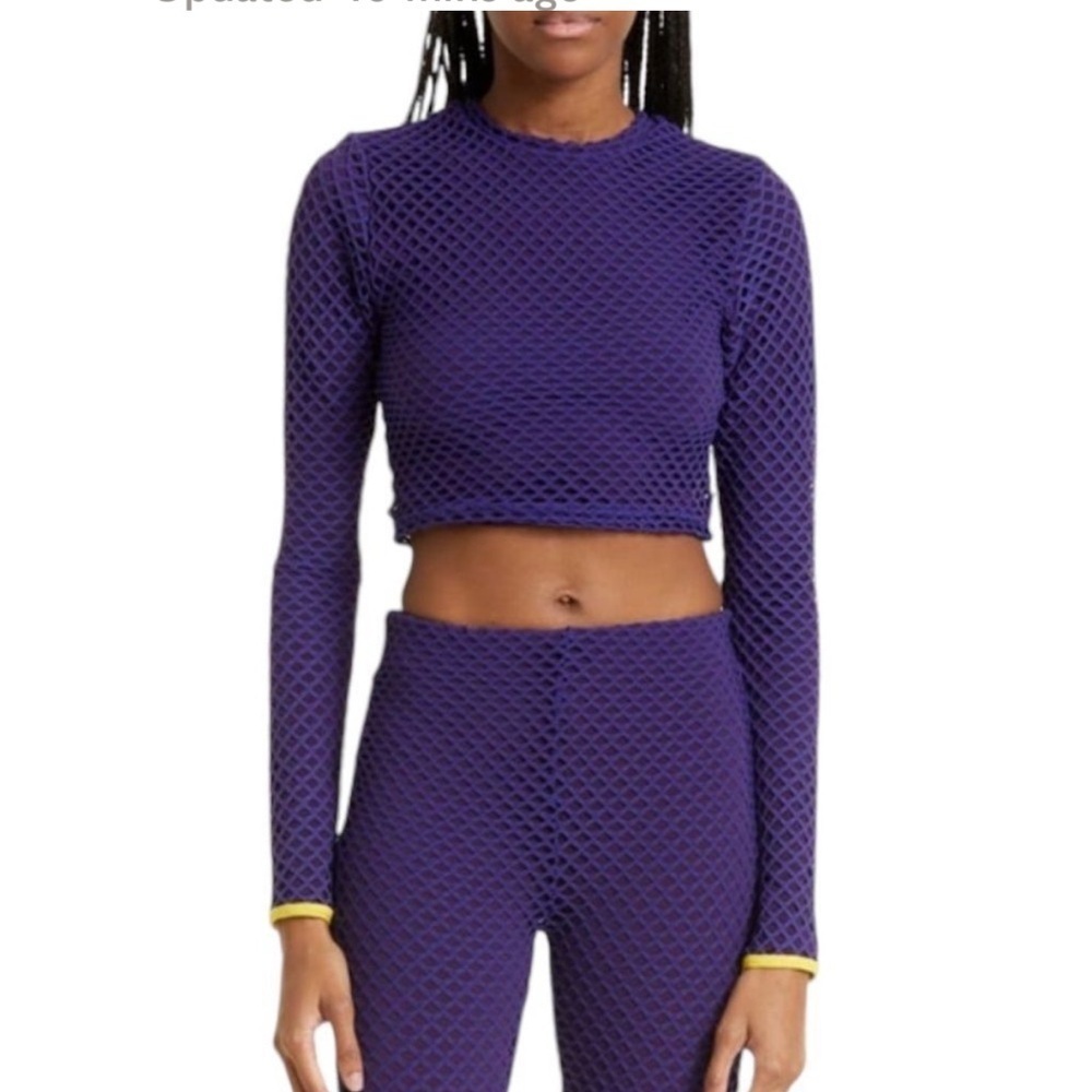 Sammy B Navy Purple Mesh Textured Cropped Top Long Sleeve Punk